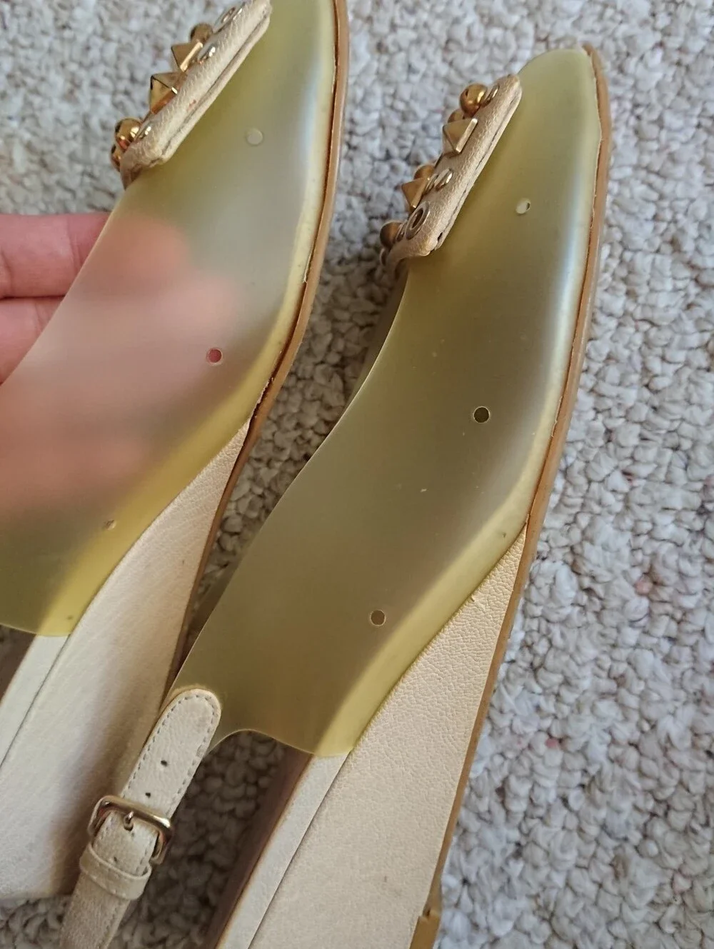 Stuart Weitzman Yellow Jelly Slingback Wedge Sandals with Studded details sz 6.5 - Picture 10 of 13